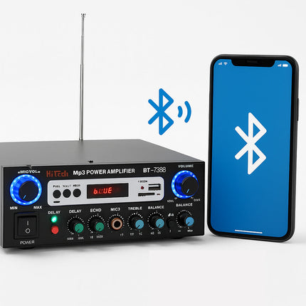 Amplificatore bluetooth karaoke 2 ingressi microfono FM telecomando