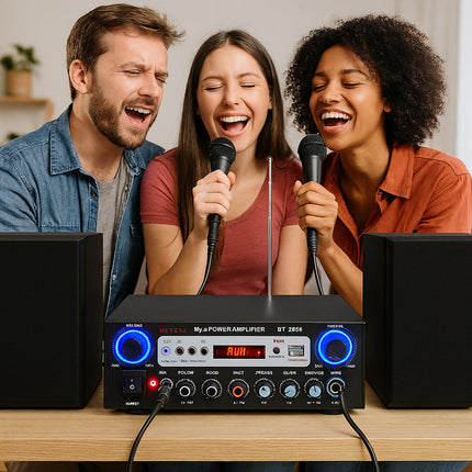 Amplificatore bluetooth karaoke 2 ingressi microfono FM telecomando