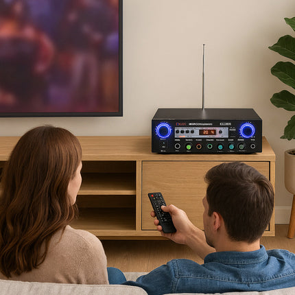 Amplificatore bluetooth karaoke 2 ingressi microfono FM telecomando