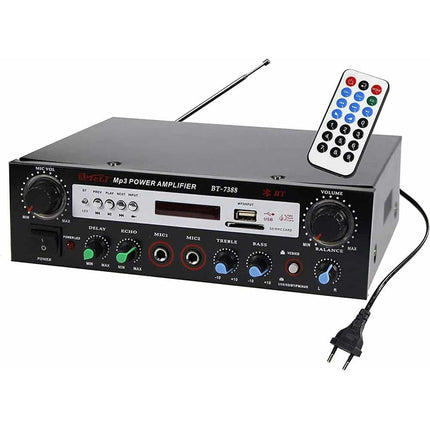 Amplificatore bluetooth karaoke 2 ingressi microfono FM telecomando