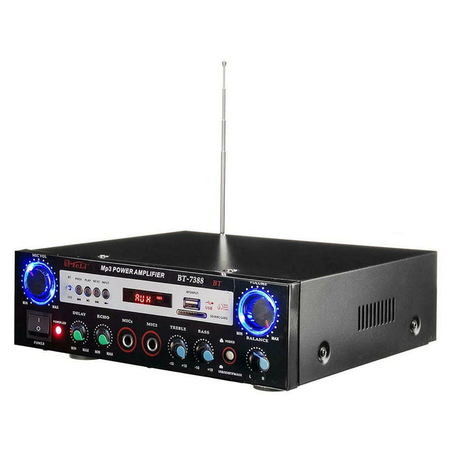 Amplificatore bluetooth karaoke 2 ingressi microfono FM telecomando