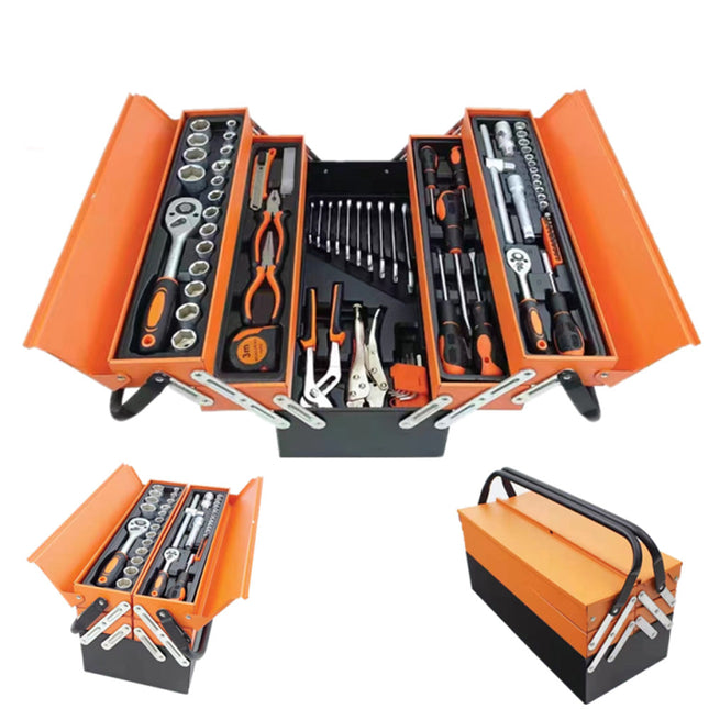 Cassetta 5 scomparti per attrezzi con 85 accessori valigetta in metallo utensili bussole giraviti fai da te - enzoled