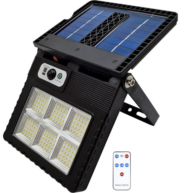 Faro solare a 6 celle 150 led faretto con pannello solare sensore crepuscolare e movimento a luce fredda 6500k IP67 - enzoled