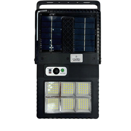 Faro solare a 6 celle 150 led faretto con pannello solare sensore crepuscolare e movimento a luce fredda 6500k IP67 - enzoled