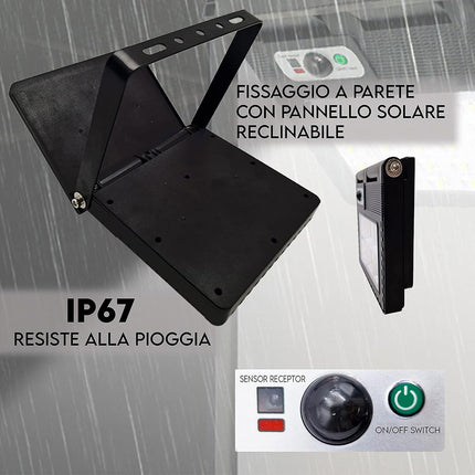 Faro solare a 6 celle 150 led faretto con pannello solare sensore crepuscolare e movimento a luce fredda 6500k IP67 - enzoled