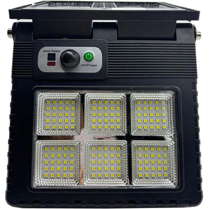Faro solare a 6 celle 150 led faretto con pannello solare sensore crepuscolare e movimento a luce fredda 6500k IP67 - enzoled