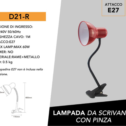 Lampada snodabile da scrivania con pinza braccio flessibile luce da tavolo orientabile con attacco per lampadine E27 enzoled