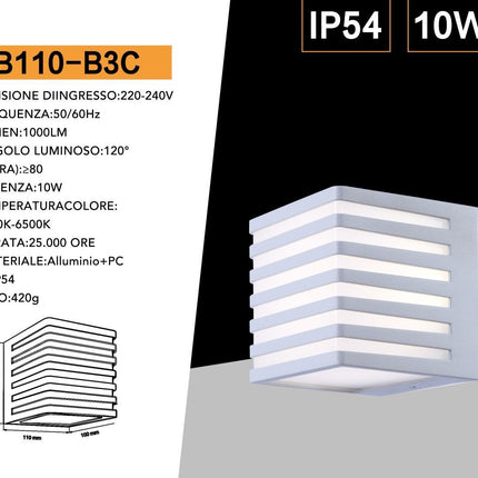 APPLIQUE ESTERNO/10W/3000K-6500K/BIANCO/CCT - enzoled