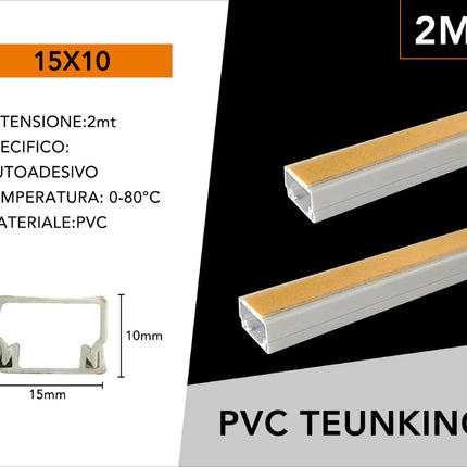 10 PEZZI CANALINA PASSACAVI CON BIADESIVO IN PVC DI COLORE BIANCO LUNGHEZZA 2 METRI 15X10MM - enzoled