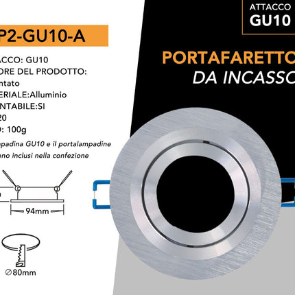 Supporto Portafaretto Argentato 80mm in Alluminio per Lampade LED enzoled