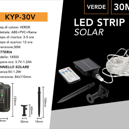 Filo led 30 metri 300 micro led stringa a pannello solare con picchetto catena di luce per decorazioni natalizie giardino vari colorazioni di luce enzoled