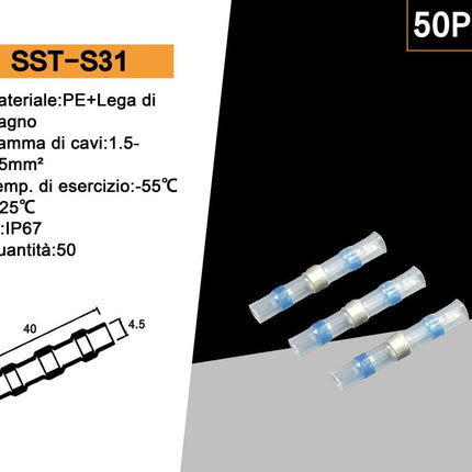 50 Connettori di Giunzione Isolati Autosaldanti a Caldo IP67 per Cavi 1.5-2.5mm² – Connettori Impermeabili enzoled