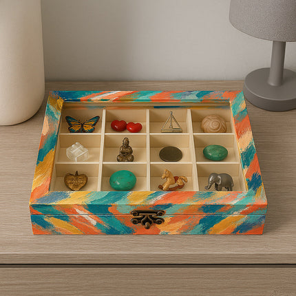 Bacheca in legno 16 posti con porta in vetro per pittura e decoupage enzoled
