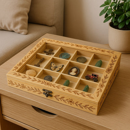 Bacheca in legno 16 posti con porta in vetro per pittura e decoupage enzoled