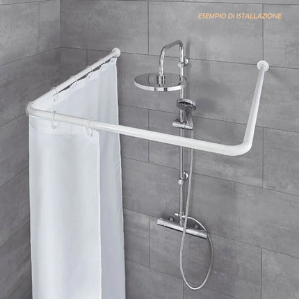 Bastone per tenda doccia universale regolabile lineare e angolare con tre aste 80 cm - enzoled