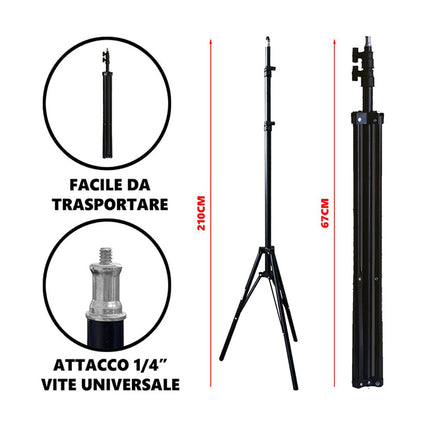 Bastone treppiedi per selfie attacco ¼ cavalletto da 67 a 210 cm
