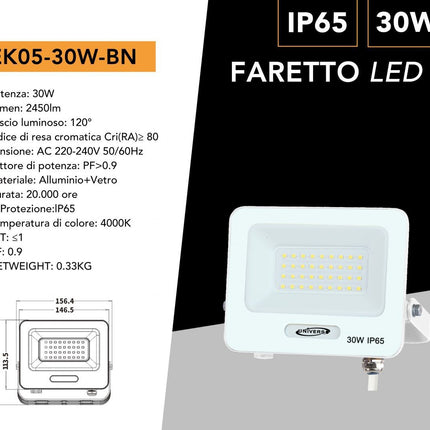 "Faretto da Incasso EK05 30W 4000K - Candela in Alluminio+Vetro per Illuminazione Commerciale enzoled