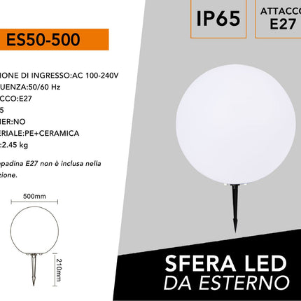 Lampada a sfera da giardino con picchetto illuminazione decorativa da esterno sfera da terra con attacco E27 varie dimensioni enzoled