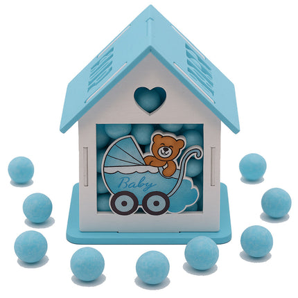 Set 12 scatoline portaconfetti casetta con orsetto in carrozzina enzoled