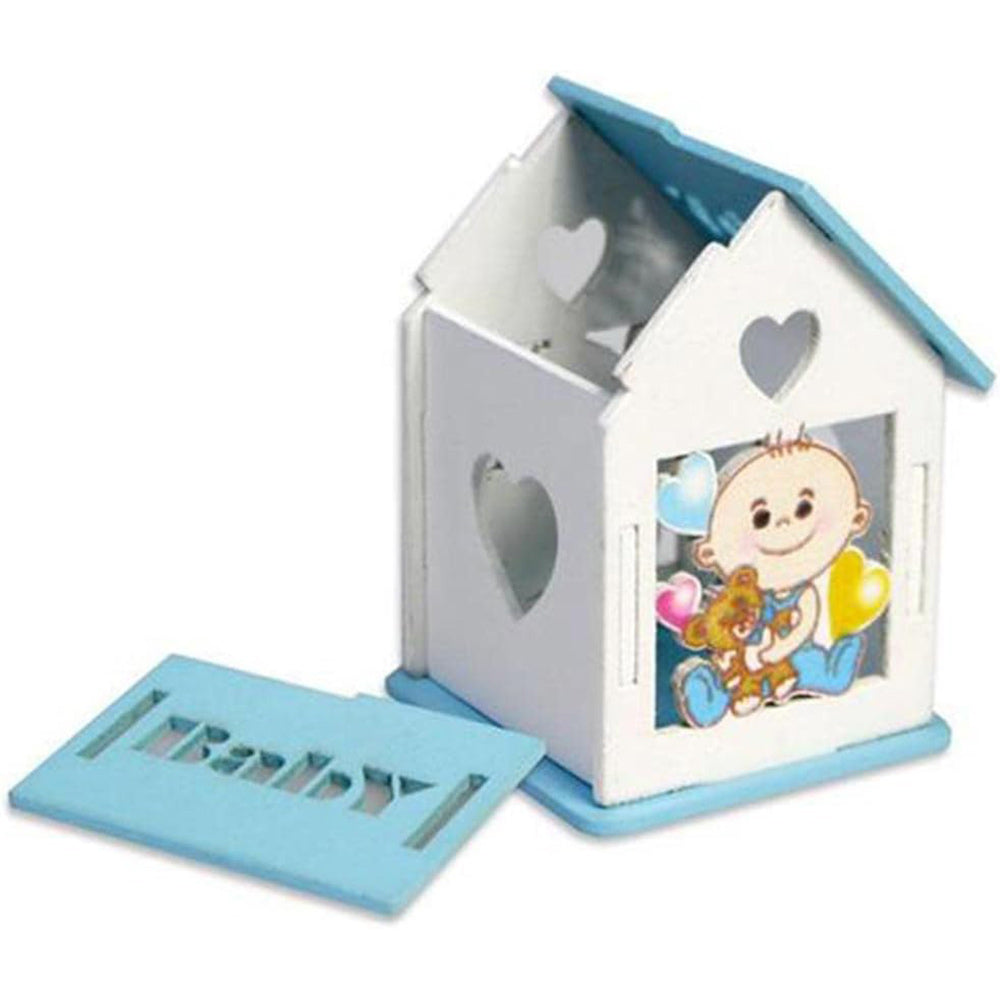 Set di 12 scatoline portaconfetti a forma di casetta con tetto apribile per confetti bomboniere per nascita battesimo - enzoled