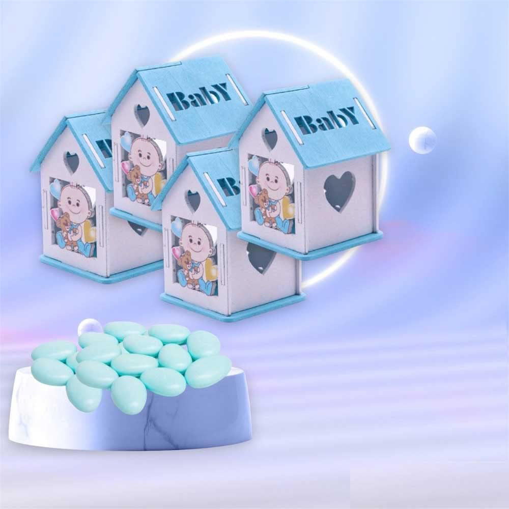 Set di 12 scatoline portaconfetti a forma di casetta con tetto apribile per confetti bomboniere per nascita battesimo - enzoled