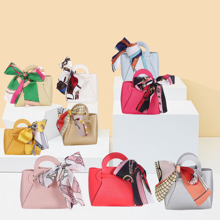 6 bomboniere a forma di borsetta con foulard portaconfetti per eventi