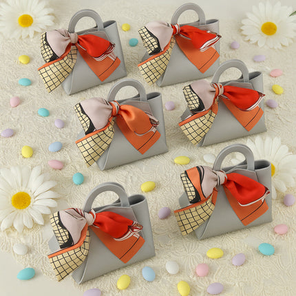 6 bomboniere a forma di borsetta con foulard portaconfetti per eventi
