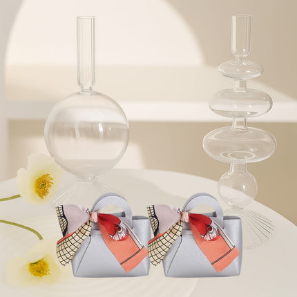 6 bomboniere a forma di borsetta con foulard portaconfetti per eventi