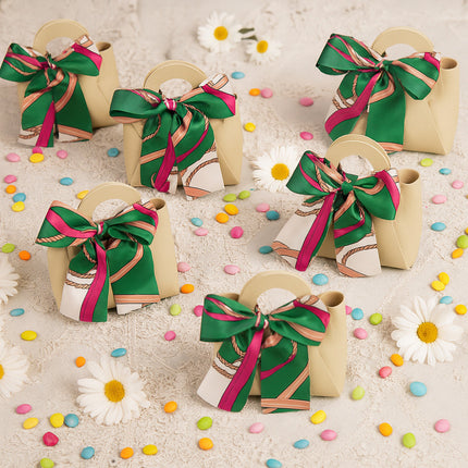 6 bomboniere a forma di borsetta con foulard portaconfetti per eventi