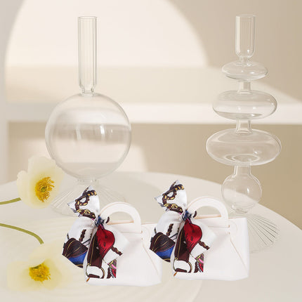 6 bomboniere a forma di borsetta con foulard portaconfetti per eventi