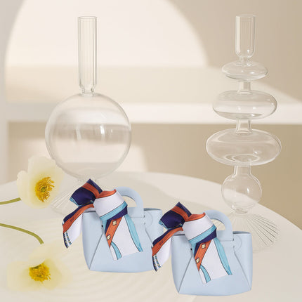 6 bomboniere a forma di borsetta con foulard portaconfetti per eventi