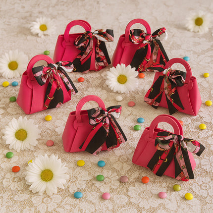 6 bomboniere a forma di borsetta con foulard portaconfetti per eventi