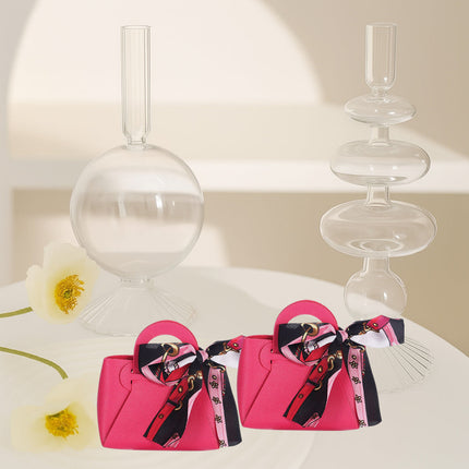 6 bomboniere a forma di borsetta con foulard portaconfetti per eventi