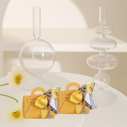 6 bomboniere a forma di borsetta con foulard portaconfetti per eventi