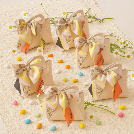 6 bomboniere a forma di borsetta con foulard portaconfetti per eventi