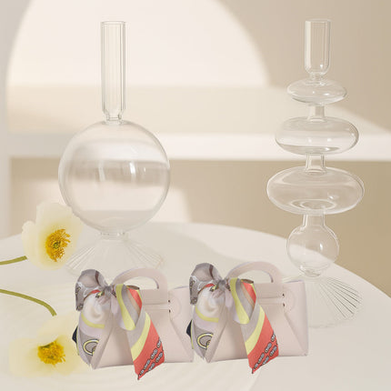 6 bomboniere a forma di borsetta con foulard portaconfetti per eventi