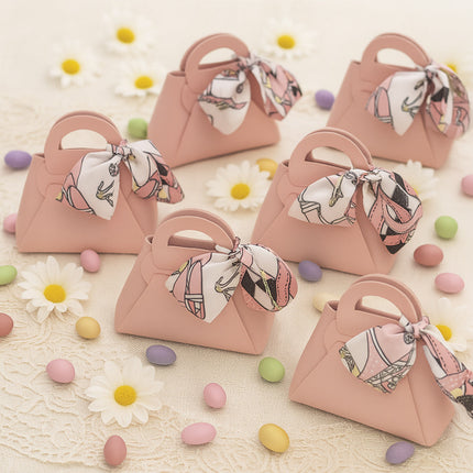 6 bomboniere a forma di borsetta con foulard portaconfetti per eventi