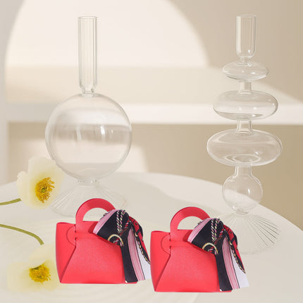 6 bomboniere a forma di borsetta con foulard portaconfetti per eventi