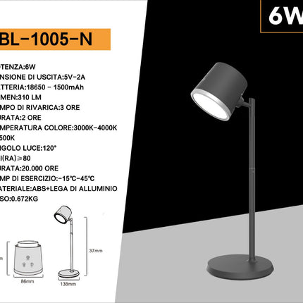 Lampada doppio uso da scrivania e applique a led 6 watt touch 2 riflettore dimmerabile 3 colorazioni enzoled