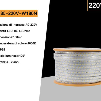 Strisce LED alta tensione senza fili 4000K (luce neutra) - 180 LED/m, PVC flessibile - Illuminazione professionale enzoled