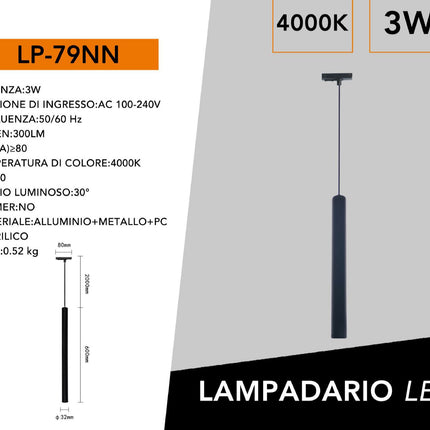 LAMPADA DA SOFFITTO/3W/4000K/NERO - enzoled