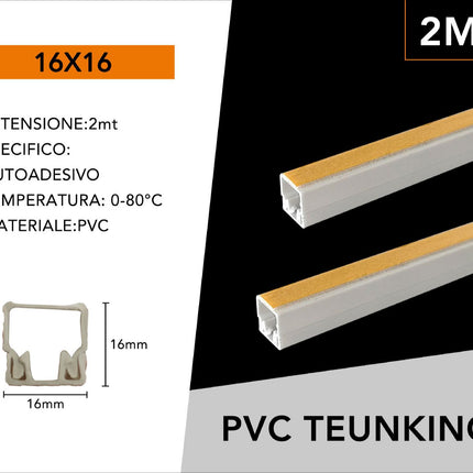 10 PEZZI CANALINA PASSACAVI CON BIADESIVO IN PVC DI COLORE BIANCO LUNGHEZZA 2 METRI 16X16MM - enzoled