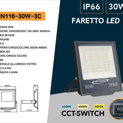 Faro led proiettore per esterno 30 50 100 200 watt cct 3 colorazione in una selezionabile faretto waterproof IP66 enzoled