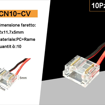 10 Connettori Alimentazione 2 Pin per Striscia LED Monocolore 10mm – Collegamento Rapido Senza Saldatura enzoled