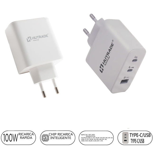 Alimentatore caricatore 100W 2 porte Type-C 1 USB carica ultra veloce