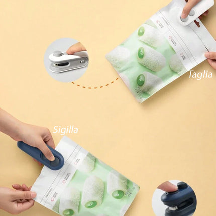 Mini sigilla sacchetti ricaricabile con usb portatile 2 in 1 sigillatrice e taglierina per sacchetti per alimenti di plastica - enzoled