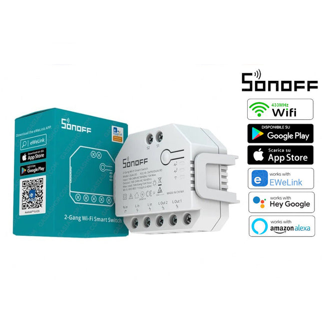 Interruttore smart intelligente SONOFF Dualr3r wireless wifi  con app per tablet smartphone - enzoled