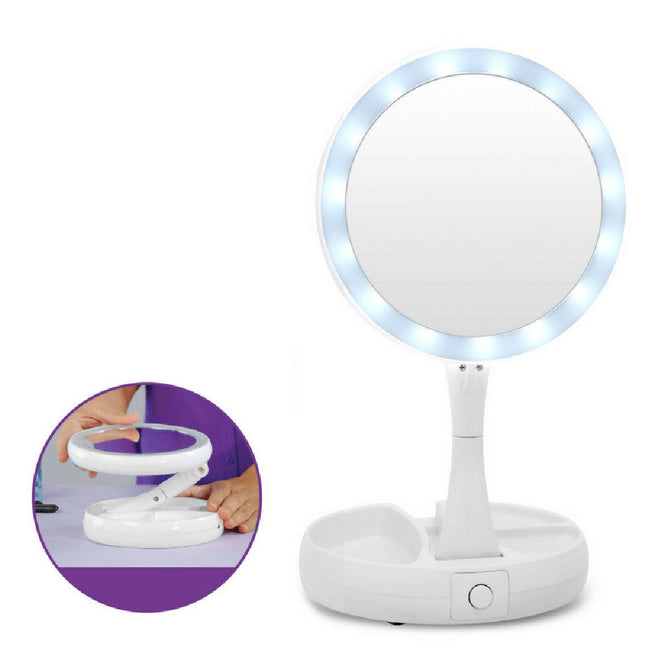 Specchio richiudibile con luci led specchietto ricaricabile portatile con zoom 10x - enzoled