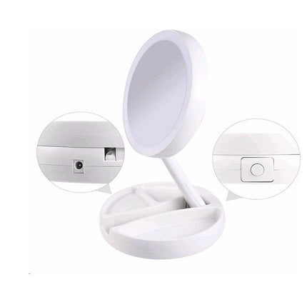 Specchio richiudibile con luci led specchietto ricaricabile portatile con zoom 10x - enzoled