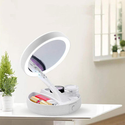 Specchio richiudibile con luci led specchietto ricaricabile portatile con zoom 10x - enzoled